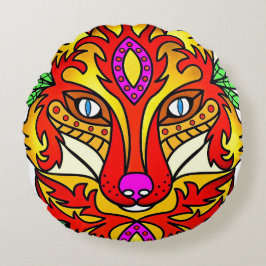 Fox boho abstrakt Art Wolf rot lila Rundes Kissen
