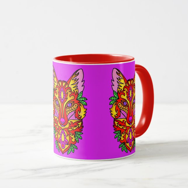 Fox boho abstrakte Art Wolf Böhmerrot lila Tasse (VorderseiteRechts)