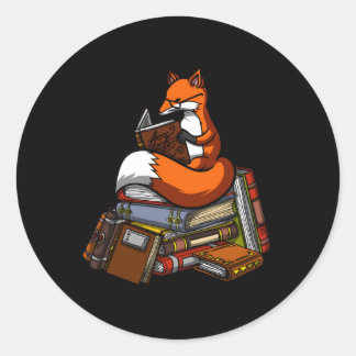Fox Book Reading Library Animal Runder Aufkleber