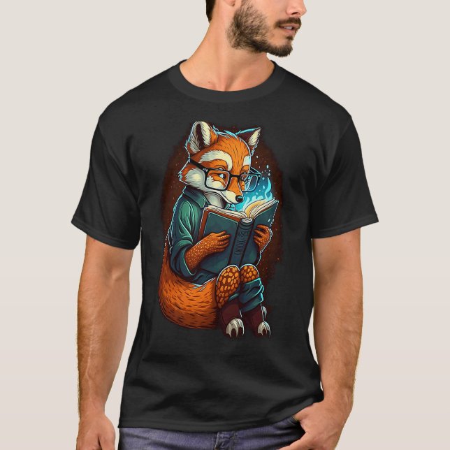 Fox Book Reading Nerd Geek Funny Librarian  1 T-Shirt (Vorderseite)