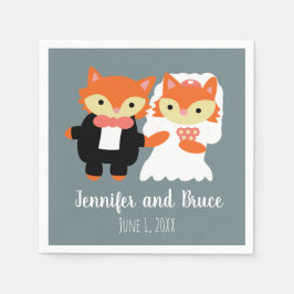 Fox Bride Groom Wedding Gray Niedlich Personalize Serviette