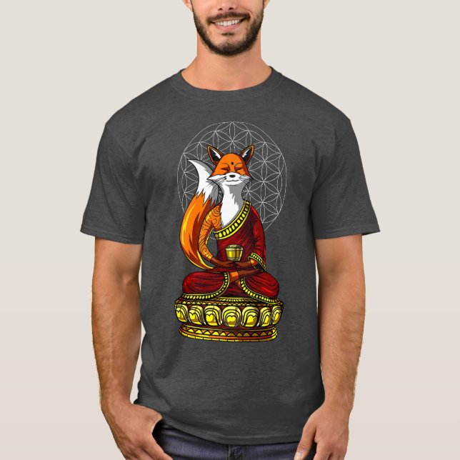 Fox Buddha Zen Yoga Meditation Blume des Lebens T-Shirt (Vorderseite)