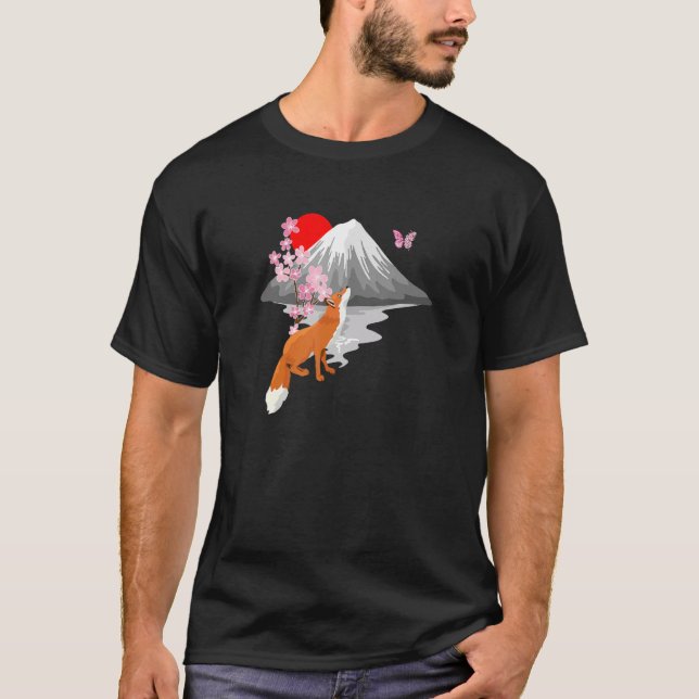 Fox Butterfly With Cherry Blossom Wing Japanese Sa T-Shirt (Vorderseite)