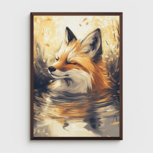Fox Chilling in Water Painting Poster