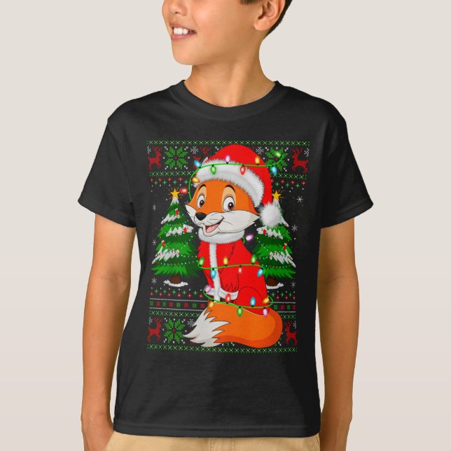 Fox Christmas Lights Santa Costume Ugly Xmas Sweat T-Shirt (Vorderseite)