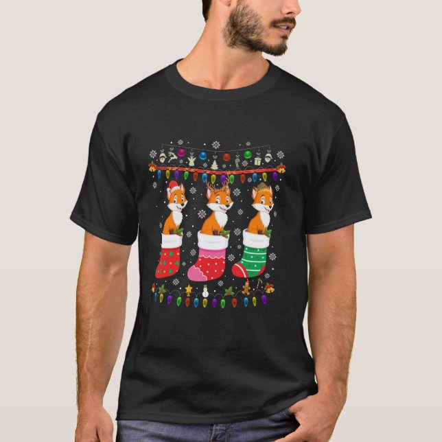 Fox Christmas Socks Ugly Christmas Sweater Pajama T-Shirt (Vorderseite)