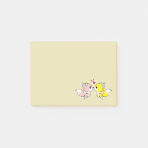 Fox Couple Kissing mit Little Hearts Overhead Post-it Klebezettel