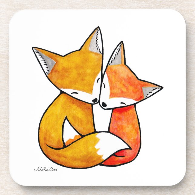 Fox Couple Snuggling Original Watercolor Art  Getränkeuntersetzer (Vorderseite)