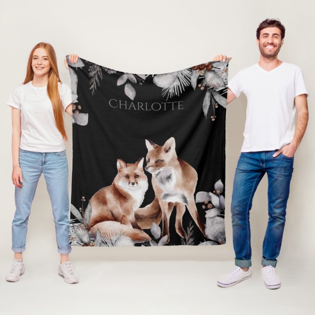 Fox Couple Winter Folies Weihnachten Personalisier Fleecedecke (Beispiel)