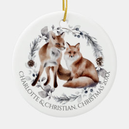 Fox Couple Winter Kranz Weihnachten Personalisiert Keramik Ornament