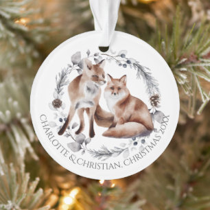 Fox Couple Winter Kranz Weihnachten Personalisiert Ornament