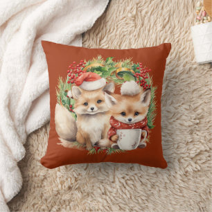Fox Couple Winter Wreath Weihnachten Kissen