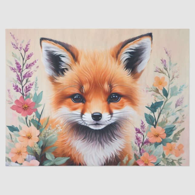 Fox Cub floral Art Seidenpapier (Vorderseite)