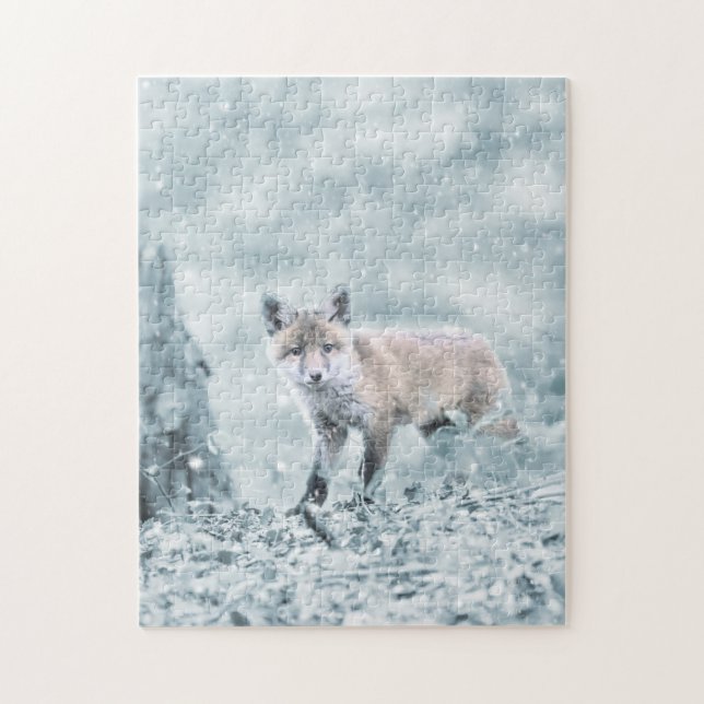 Fox Cub im Schnee Puzzle (Vertikal)