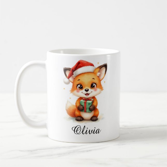 Fox Cub in Santa Hat Custom Name Mug Kaffeetasse (Links)