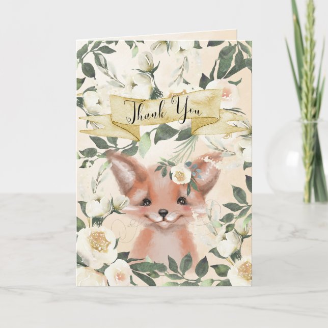 Fox cub niedlich florale Babydusche Dankeschön Kar Dankeskarte (Vorderseite)