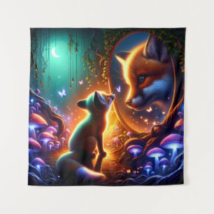 Fox Cub und seine Majestic Reflektion Wandteppich