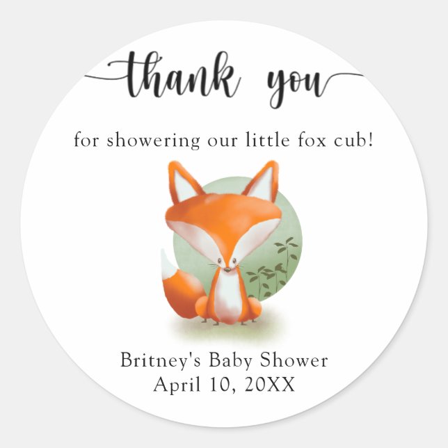Fox cub - vielen Dank Runder Aufkleber (Vorderseite)