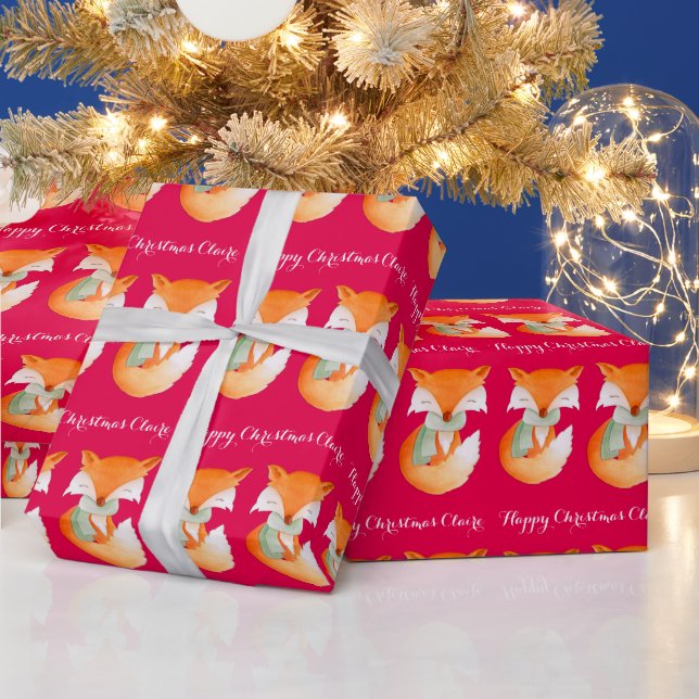 Fox cub Winter Art Name Weihnachts Rote Verpackung Geschenkpapier (Feiertage)