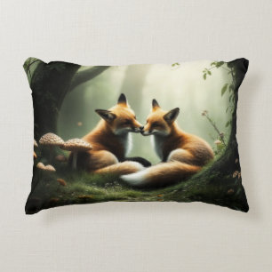 Fox Cuddle in Misty Forest Dekokissen