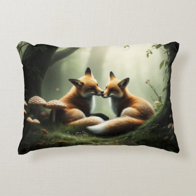 Fox Cuddle in Misty Forest Dekokissen (Vorderseite)