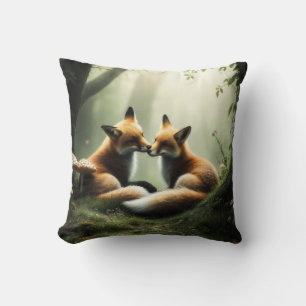 Fox Cuddle in Misty Forest Kissen