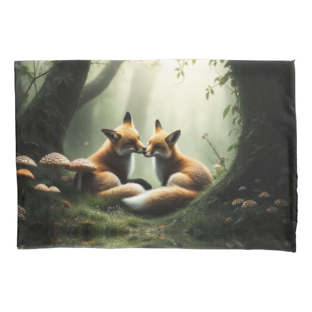 Fox Cuddle in Misty Forest Kissenbezug (Vorderseite)
