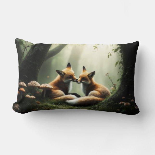 Fox Cuddle in Misty Forest Lendenkissen (Vorderseite)