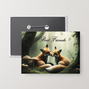 Fox Cuddle in Misty Forest Personalisiert Button