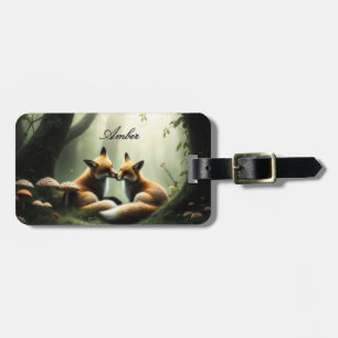 Fox Cuddle in Misty Forest Personalisiert Gepäckanhänger