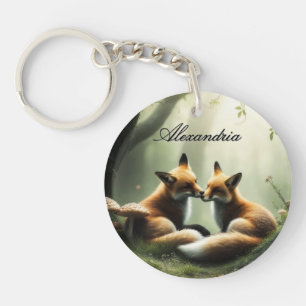 Fox Cuddle in Misty Forest Personalisiert Schlüsselanhänger