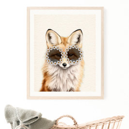 Fox Daisy Sunglasses Woodland Kinderzimmer Poster