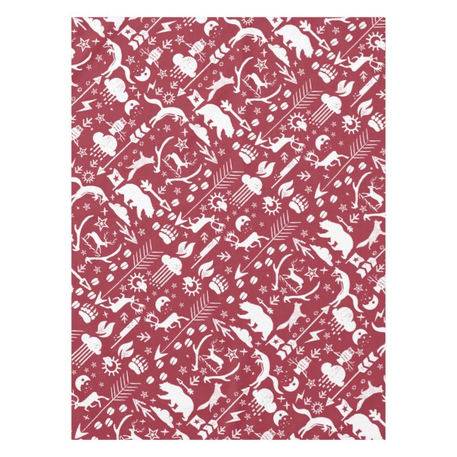 Fox Deer Bear Muster Hütte Jagdloge Tischdecke (Vorderseite)