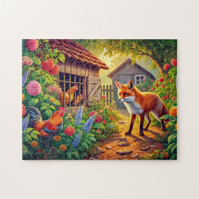 Fox, der die Hühnerdecke besucht Puzzle (Horizontal)