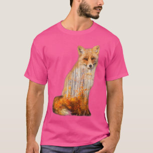 Fox doppelte Exposition Autumn Trees Beautiful Wil T-Shirt