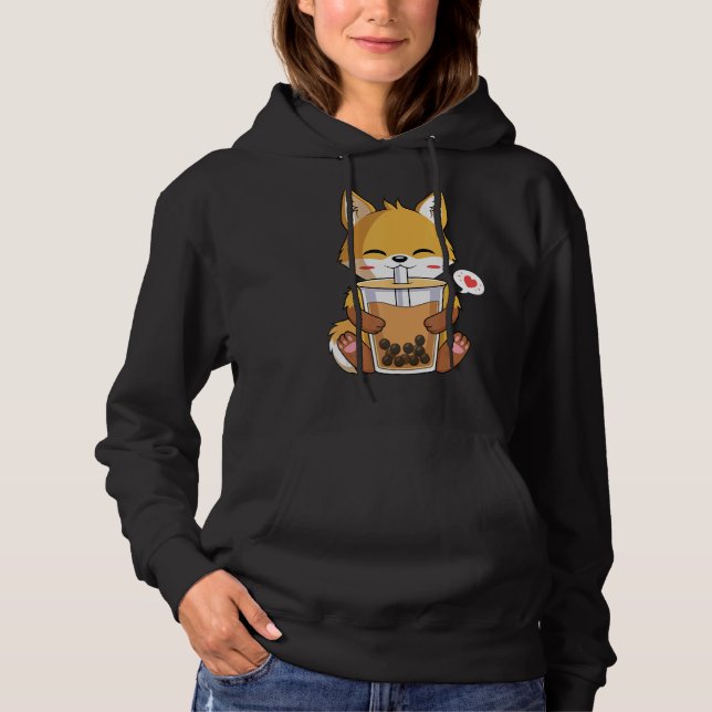 Fox Drinking Boba Bubble Tea Lover Hoodie (Vorderseite)