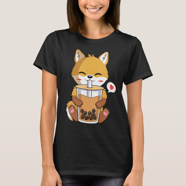 Fox Drinking Boba Bubble Tea Lover T-Shirt (Vorderseite)