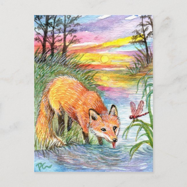 Fox Drinks von Riverside Postkarte (Vorderseite)