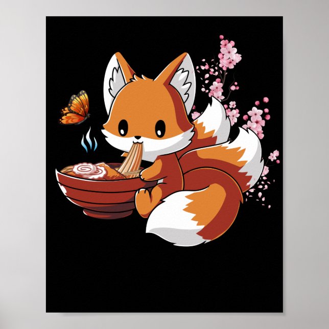 Fox Eating Ramen Ramen Noodle Lovers Fox Themed Poster (Vorne)