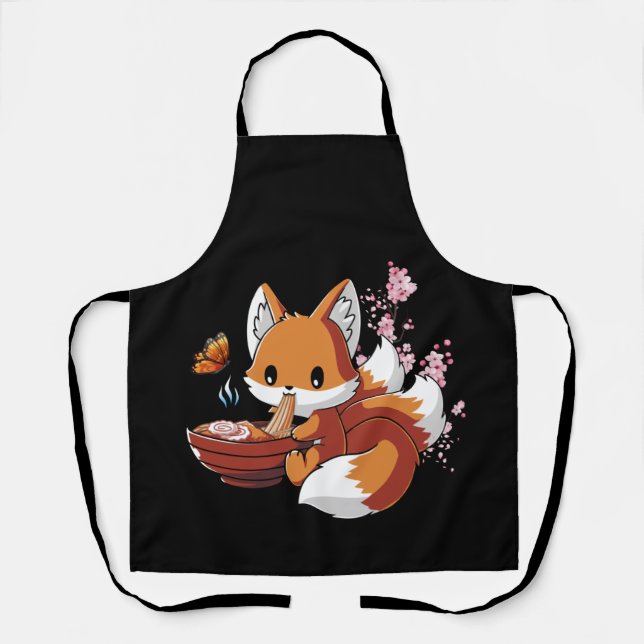 Fox Eating Ramen Ramen Noodle Lovers Fox Themed Schürze (Vorderseite)