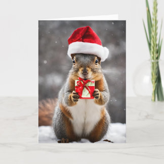 Fox Eichhörnchen mit Weihnachtsmannmütze Weihnacht Feiertagskarte