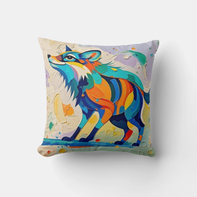 Fox Expressive abstrakte Tierkunst Kissen (Vorderseite)