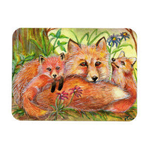 Fox-Familie im Holz Magnet