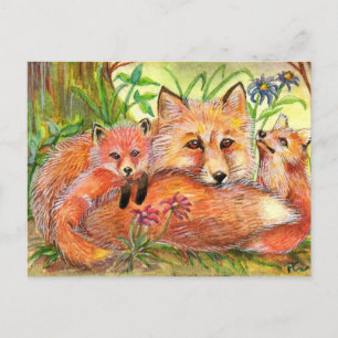 Fox-Familie im Wald Postkarte