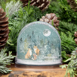 Fox Familie in Forest Full Moon Snowfall Wasserfar Schneekugeln