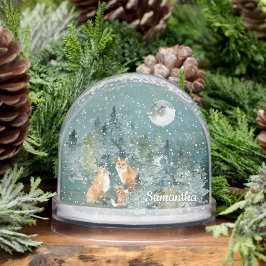 Fox Familie in Forest Full Moon Snowfall Wasserfar Schneekugeln