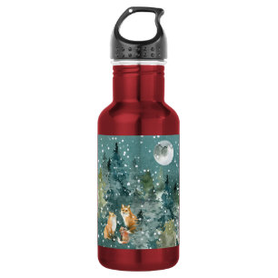 Fox Familienwald Vollmond Schneefall Urlaub Klein Edelstahlflasche