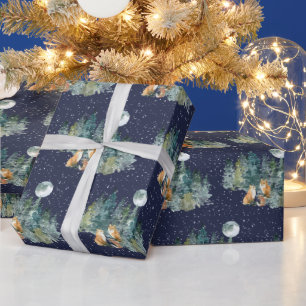 Fox Familienwald Vollmond Schneefall Weihnachten Geschenkpapier