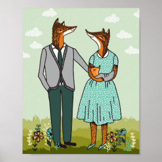 Fox Family Art Print Poster