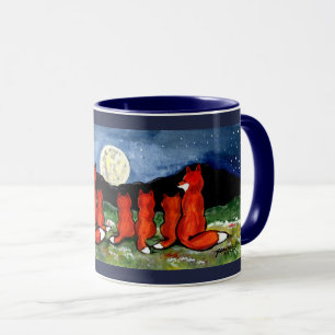 Fox Family beobachtet dunkelblaue Moon-Design-Tass Tasse